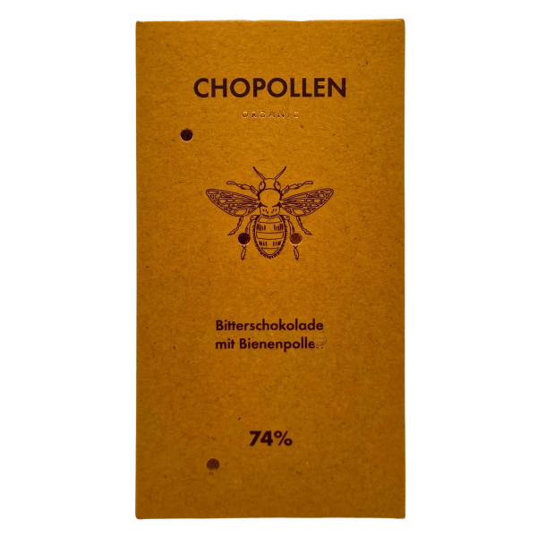 Bitterschokolade mit Bienenpollen 74 Vorderseite