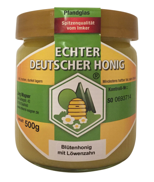 Blütenhonigglas mit Löwenzahn